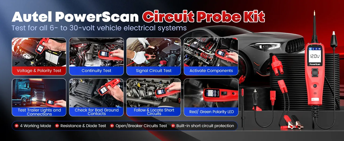 Continuity and voltage tester checking an automotive fuse box